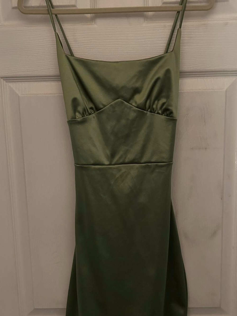 Metallic Green Satin Mini Dress XS